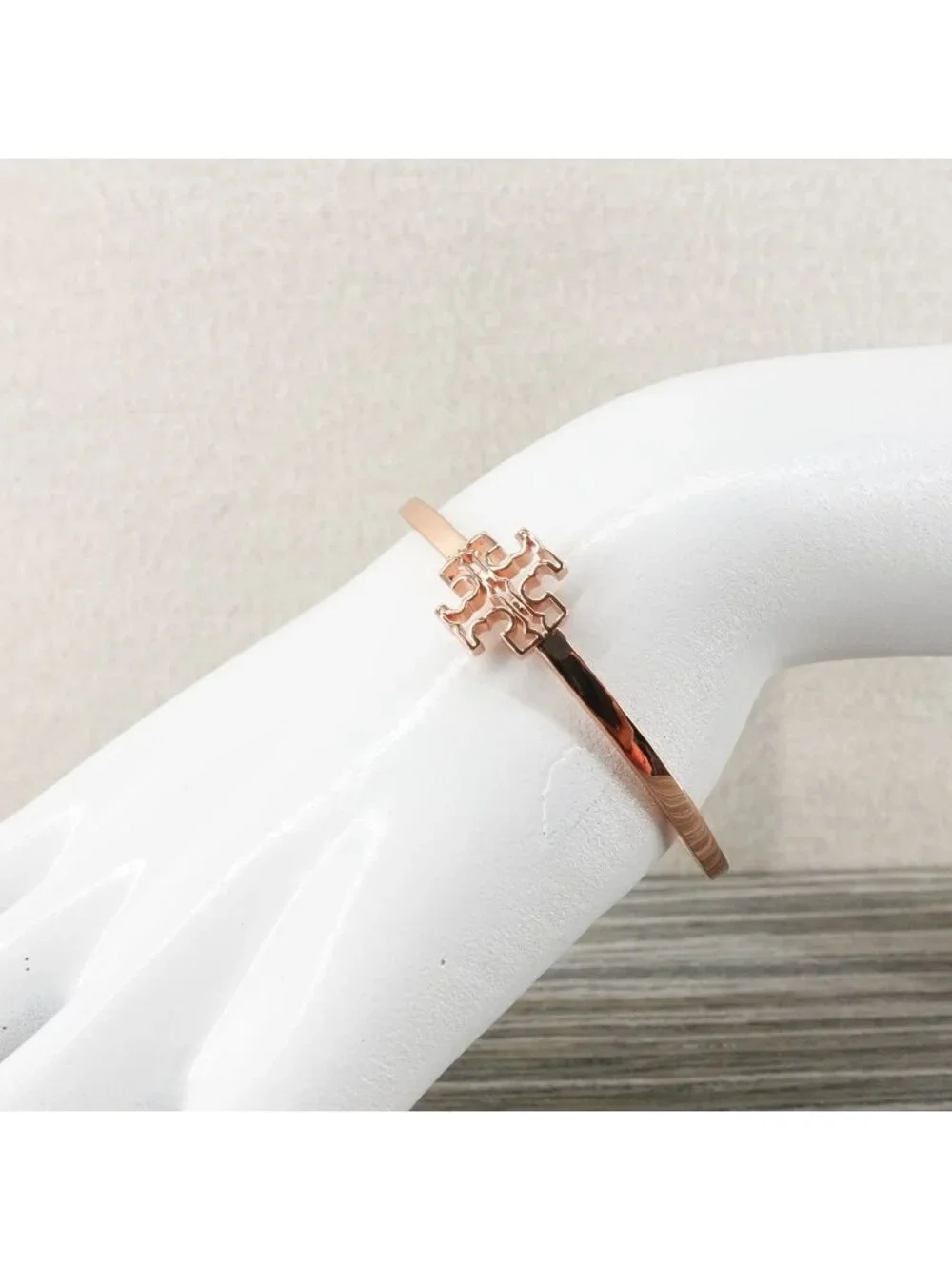 Tory Burch Britten Logo Cuff Bracelet Rose Gold OS